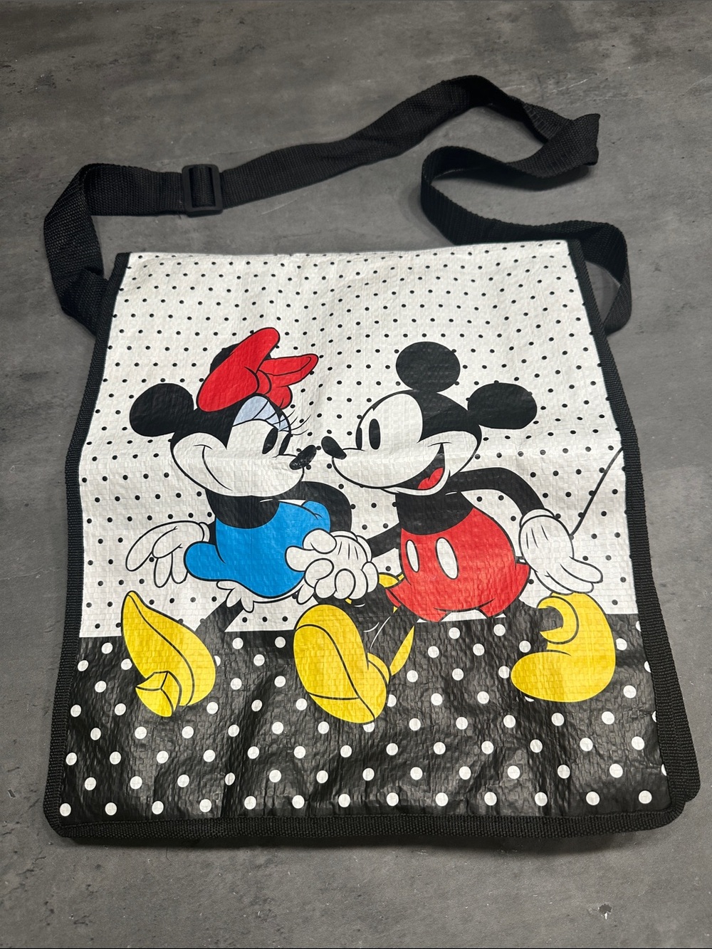 Disney Mickey and Minnie recycled messenger tote bag